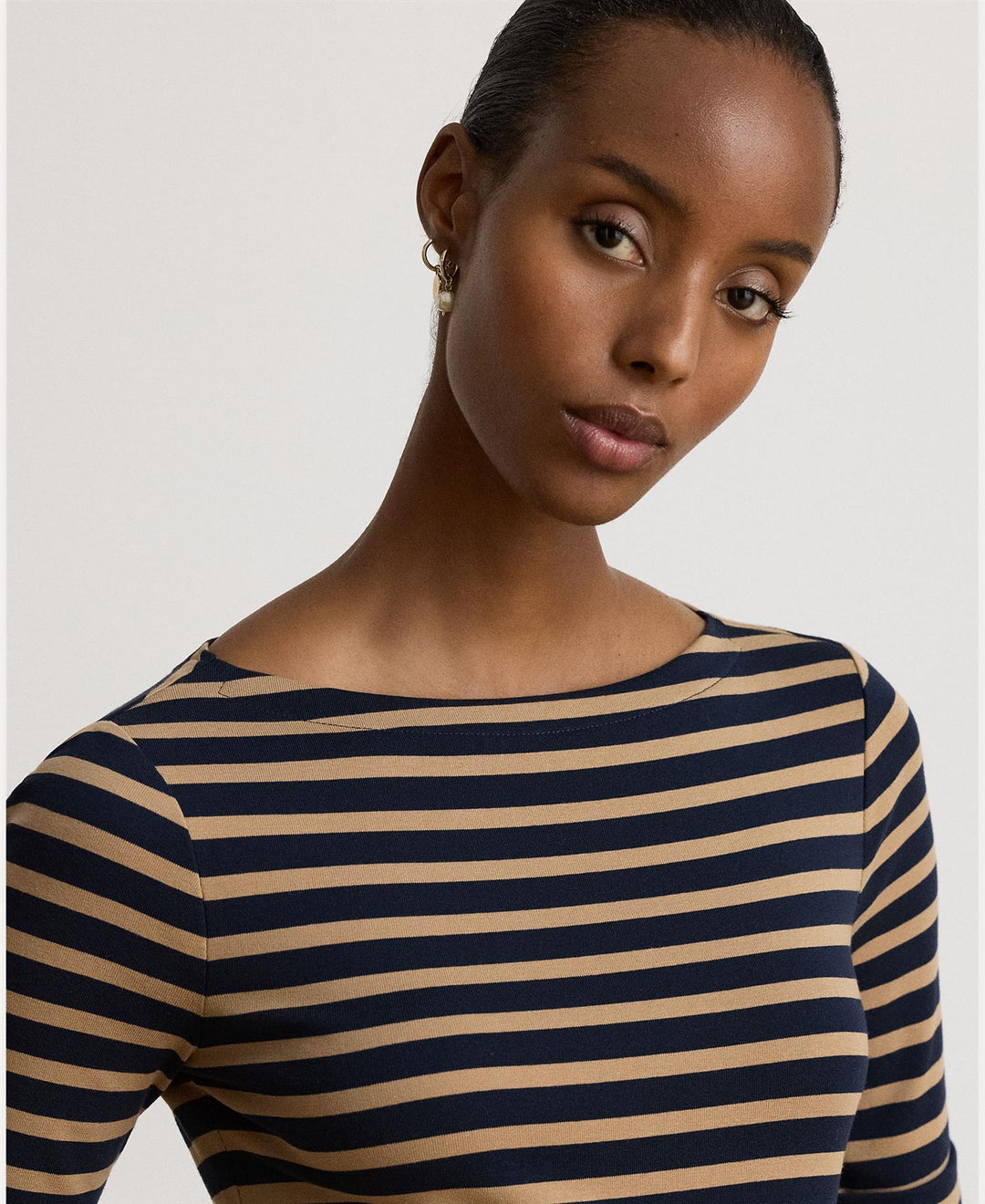 Striped Stretch Cotton Boatneck Tee