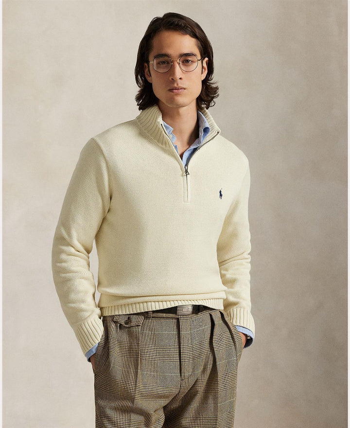 Cotton Quarter-Zip Mockneck Sweater