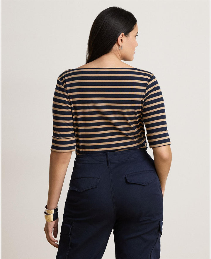 Striped Stretch Cotton Boatneck Tee