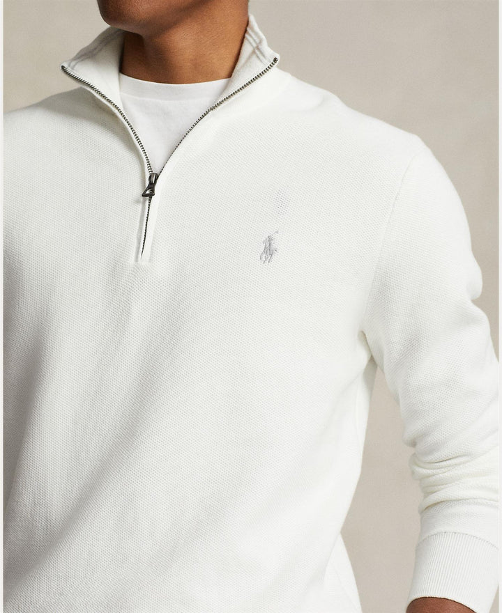 Mesh-Knit Cotton Quarter-Zip Sweater