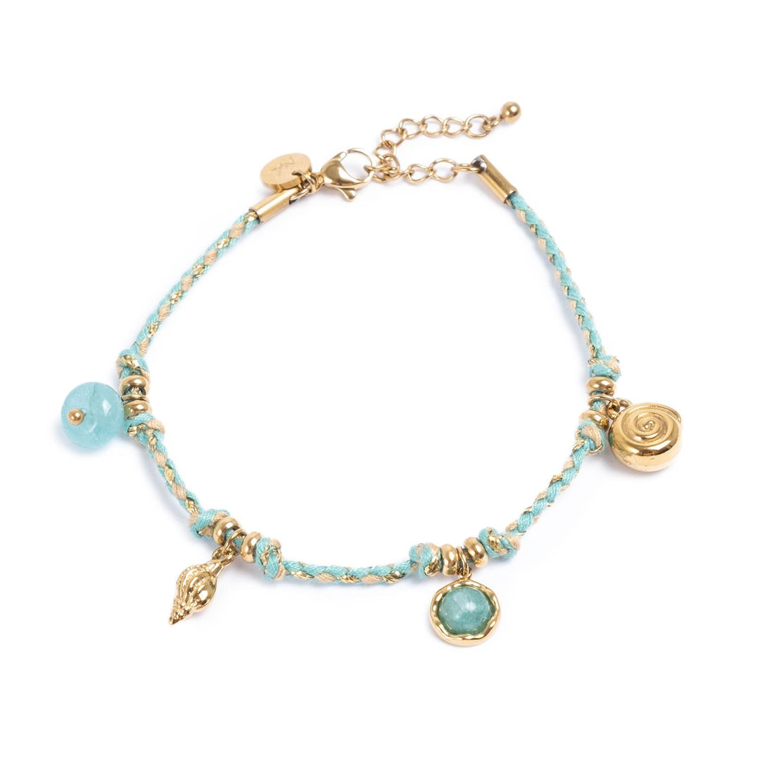Bracelet green cord w/charms