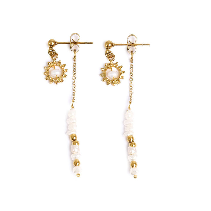 Earr. stud w/fw beads steel