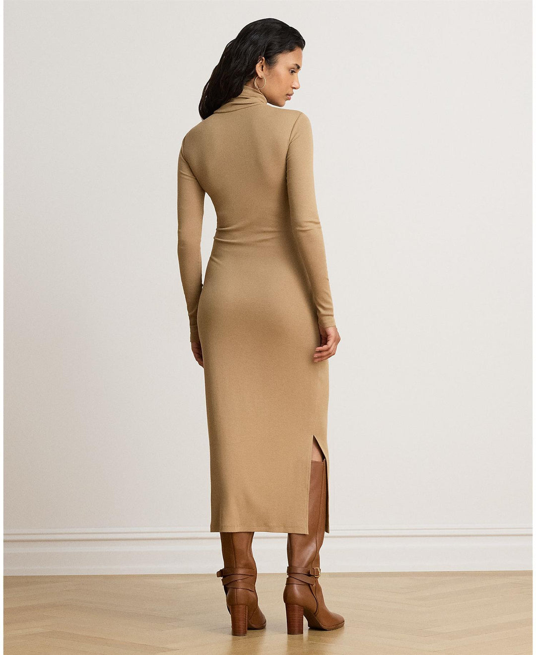 Tie-Front Cotton-Blend Turtleneck Dress