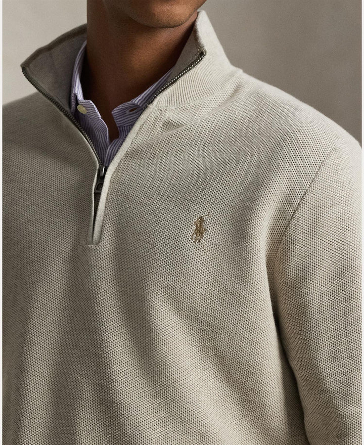 Mesh-Knit Cotton Quarter-Zip Sweater