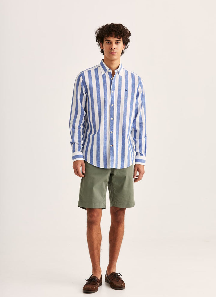 Douglas Linen Mix Stripe Shirt-Classic Fit