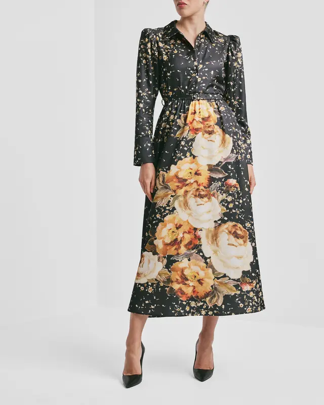 Tailored Satin Shirt Dress