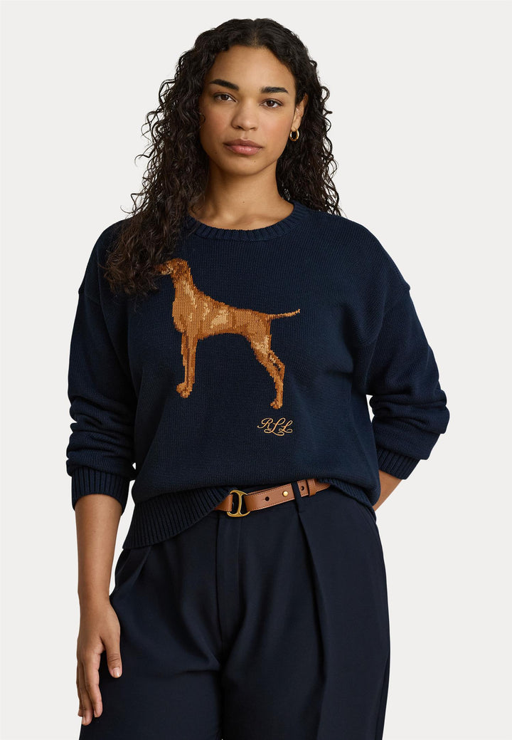Intarsia-Knit Vizsla Cotton Sweater