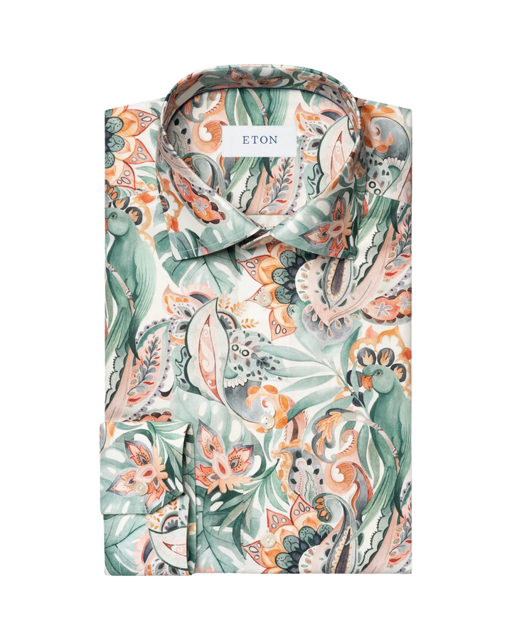 Multi Parrot Motif Signuature Twill Contemporary Shirt