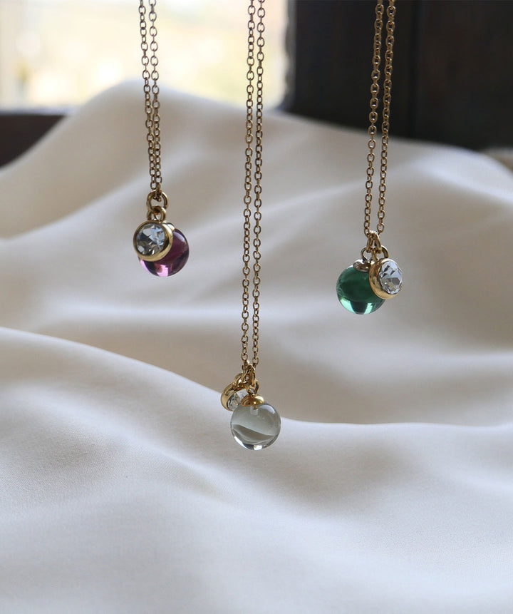 Necklace 45 cm green glass ball