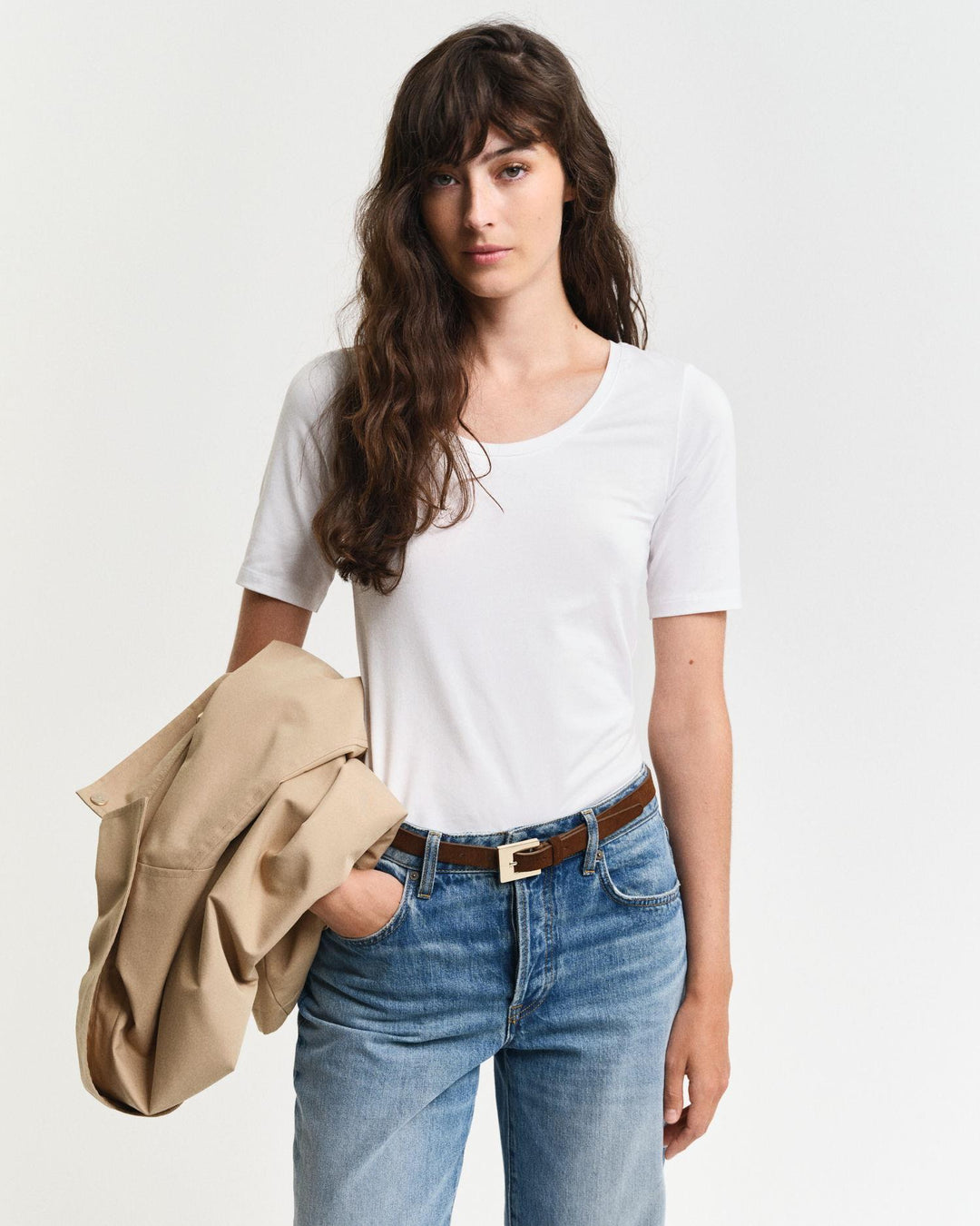 Slim cot/ela ss scoop neck top