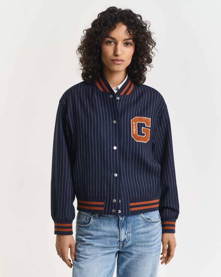 Pinstripe Varsity Jacket
