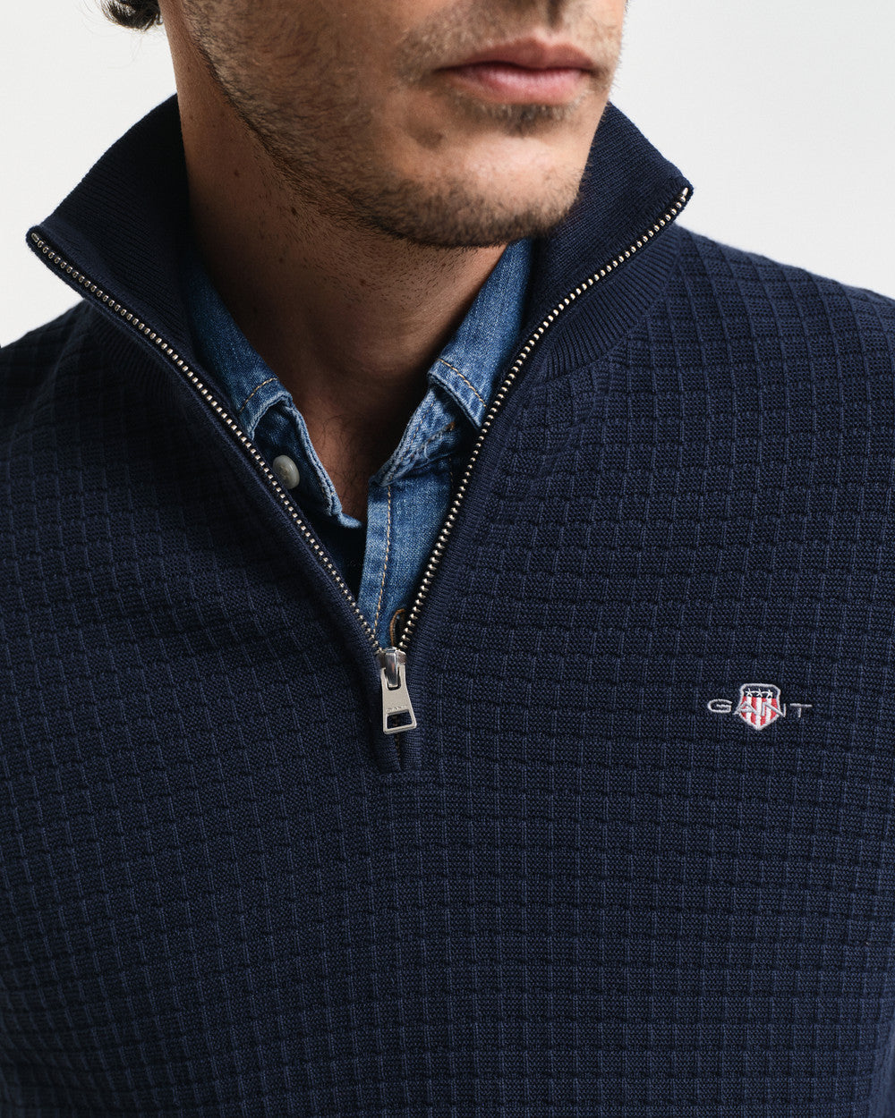 Cotton textured half zip