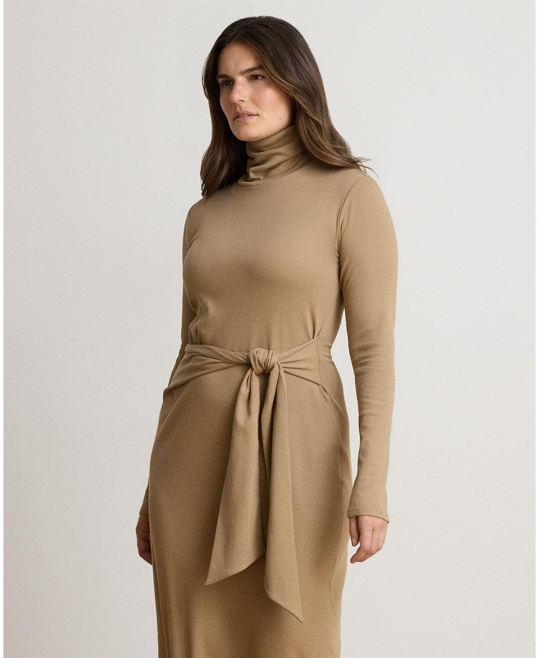 Tie-Front Cotton-Blend Turtleneck Dress