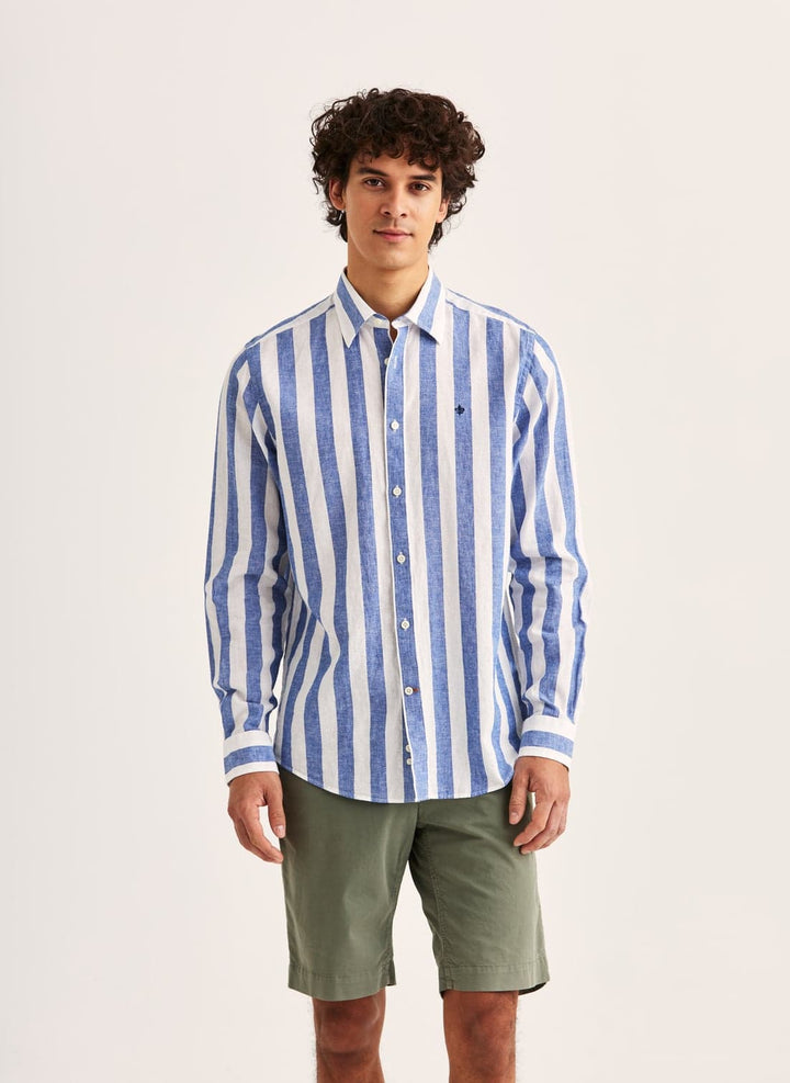 Douglas Linen Mix Stripe Shirt-Classic Fit