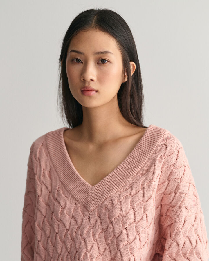 Textured Cotton V-neck Sweater