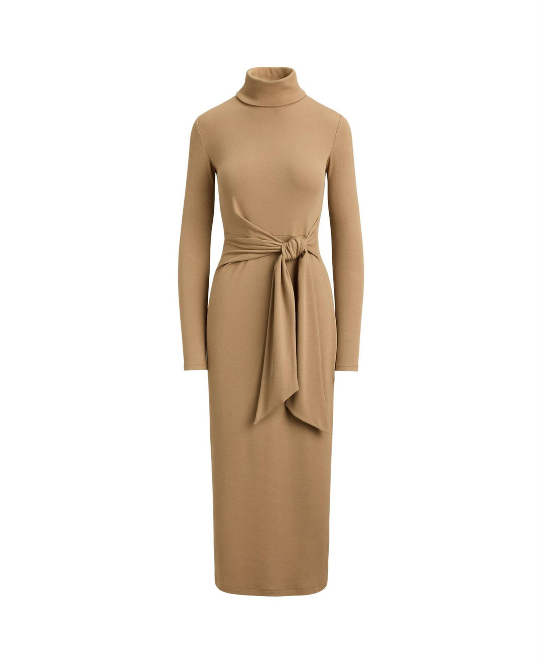 Tie-Front Cotton-Blend Turtleneck Dress