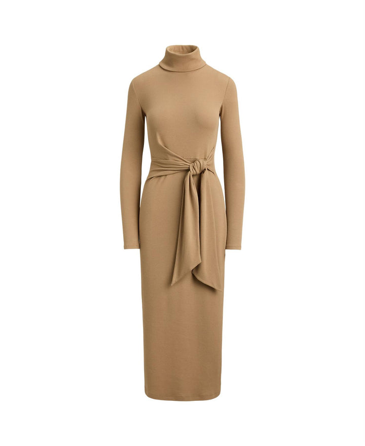 Tie-Front Cotton-Blend Turtleneck Dress
