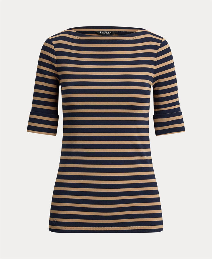 Striped Stretch Cotton Boatneck Tee