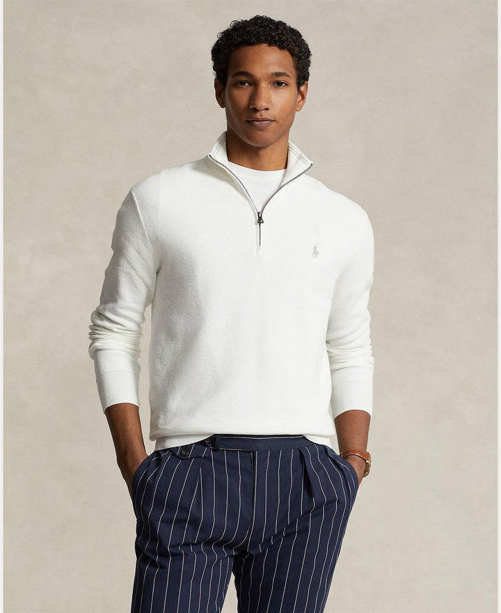 Mesh-Knit Cotton Quarter-Zip Sweater