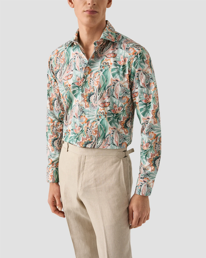 Multi Parrot Motif Signuature Twill Contemporary Shirt