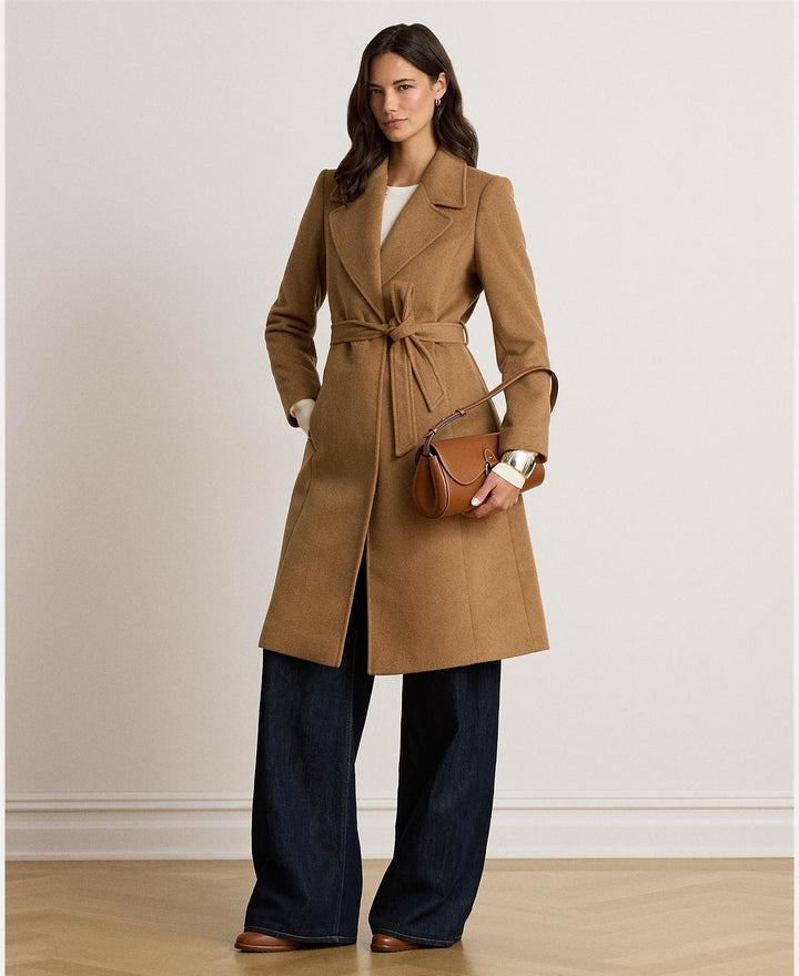 "Belted Wool-Blend Wrap Coat"