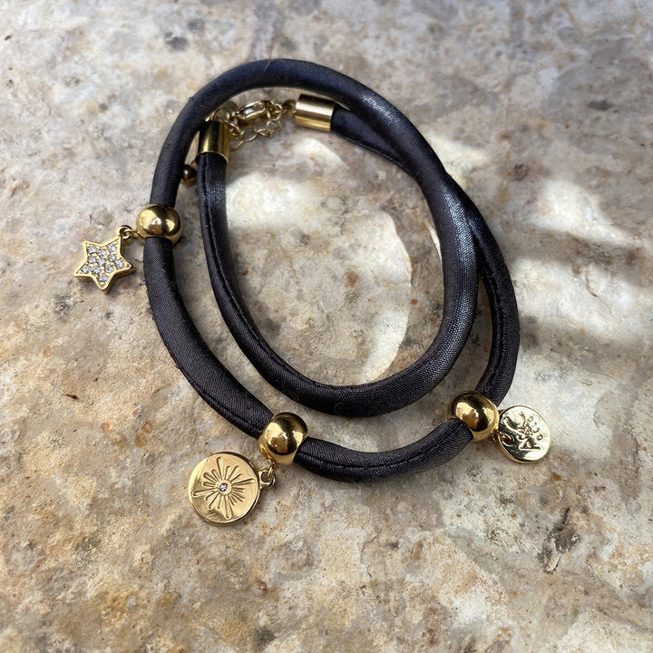 Bracelet Black Satin Charms