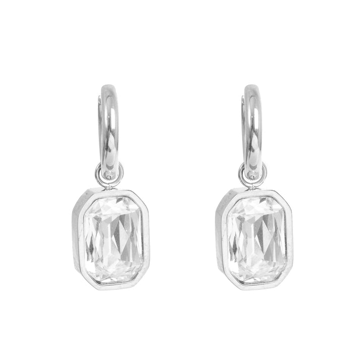Earring 15mm creol w/big clear crystal
