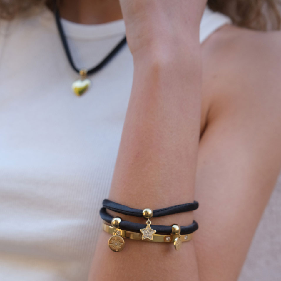 Bracelet Black Satin Charms
