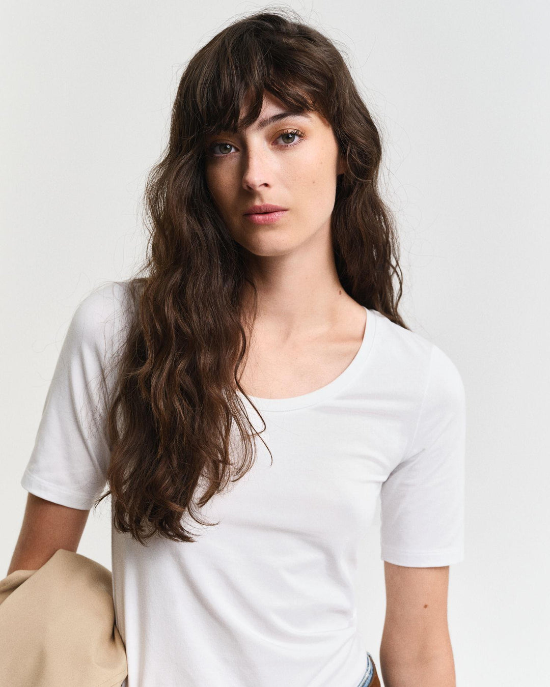 Slim cot/ela ss scoop neck top