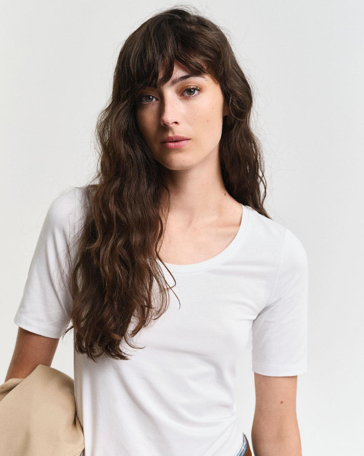 Slim cot/ela ss scoop neck top