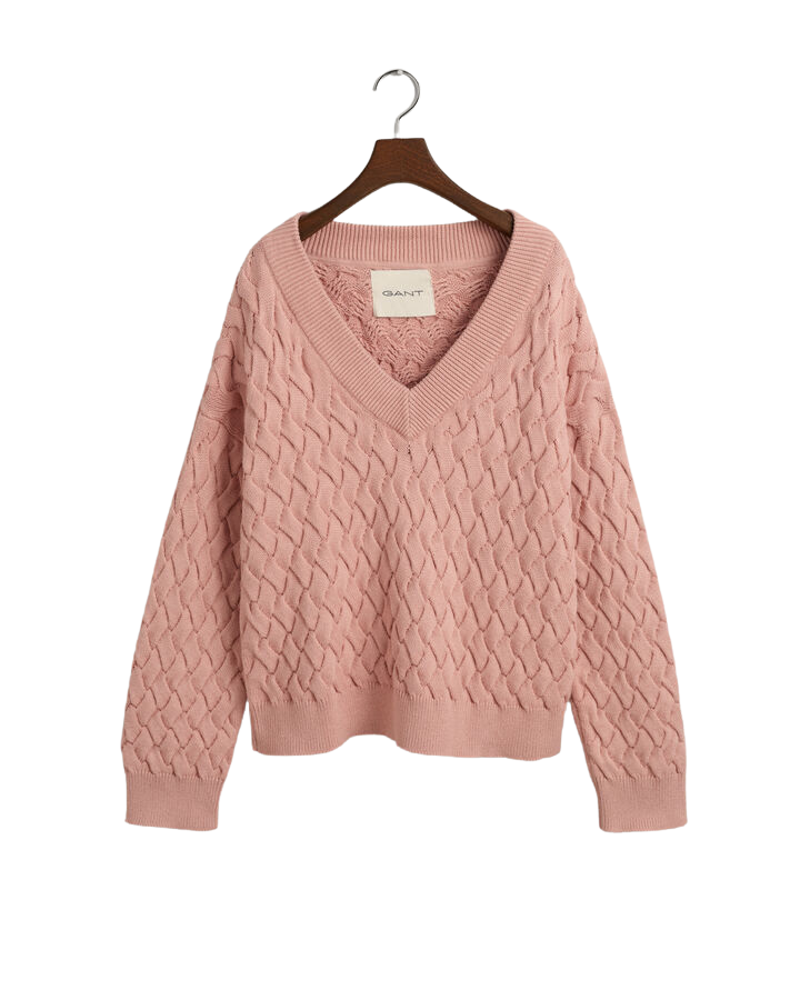 Textured Cotton V-neck Sweater