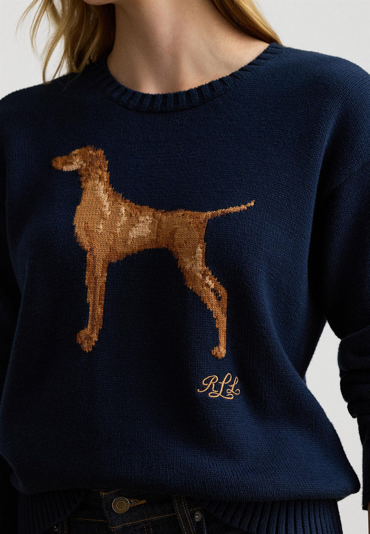 Intarsia-Knit Vizsla Cotton Sweater
