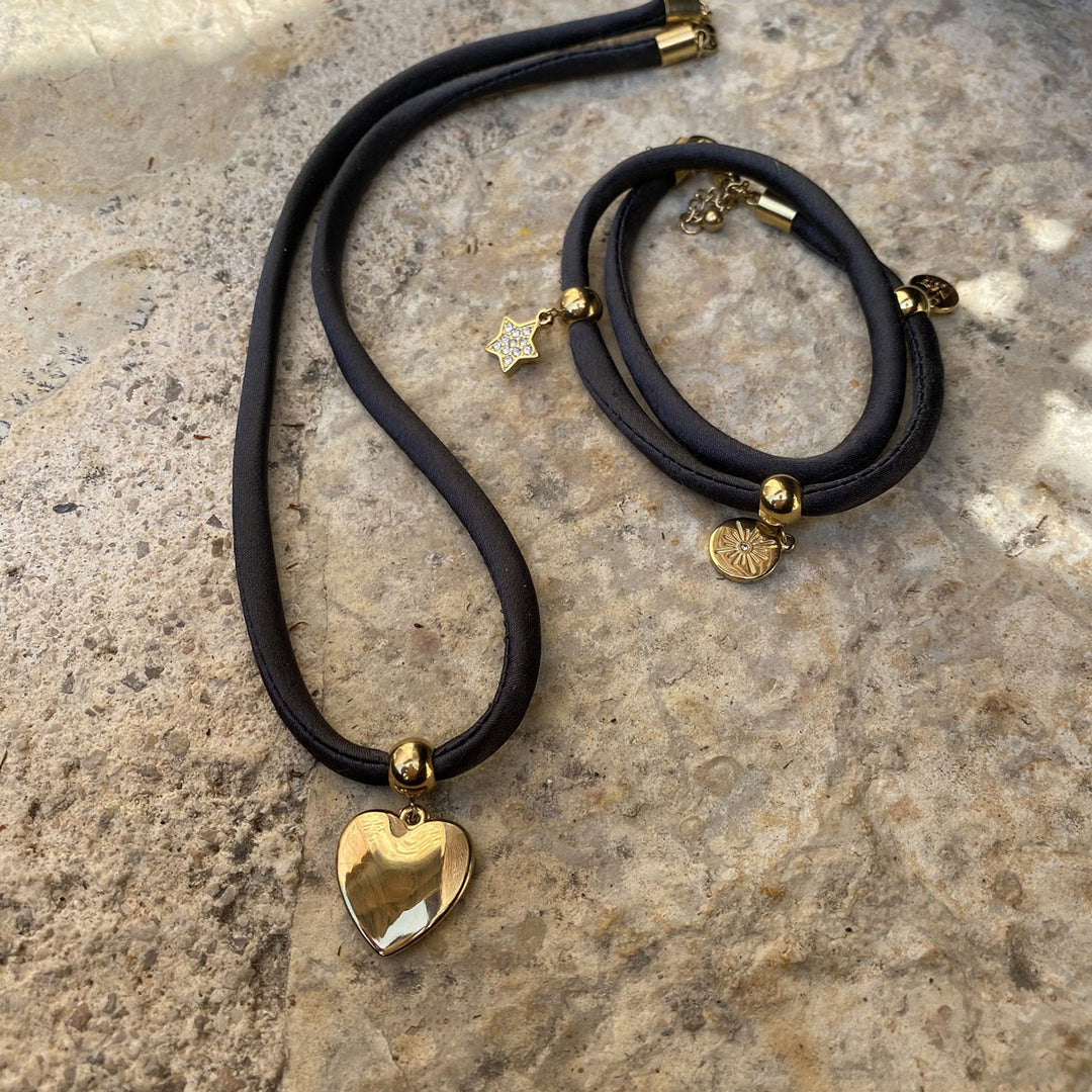 Bracelet Black Satin Charms