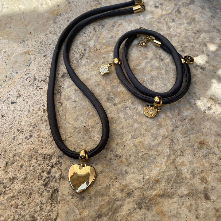 Bracelet Black Satin Charms