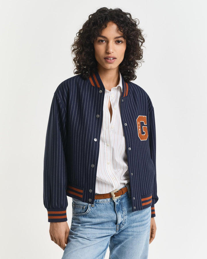 Pinstripe Varsity Jacket