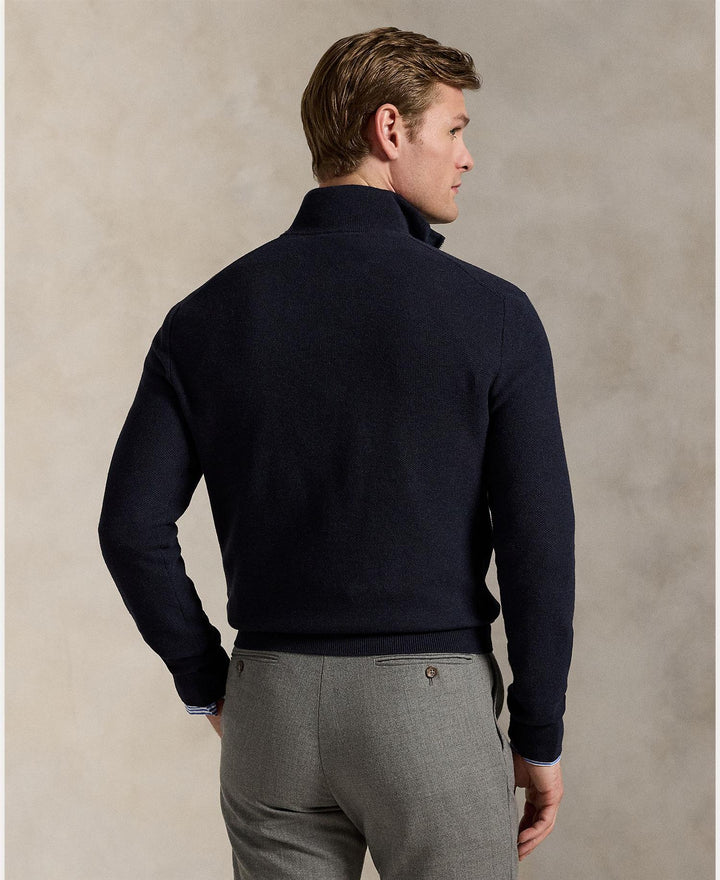 Mesh-Knit Cotton Quarter-Zip Sweater