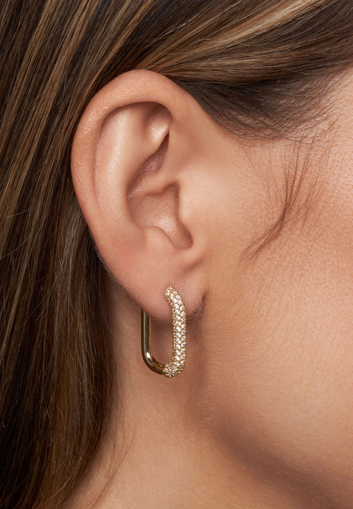 Earring brass oval hoop w/crystal