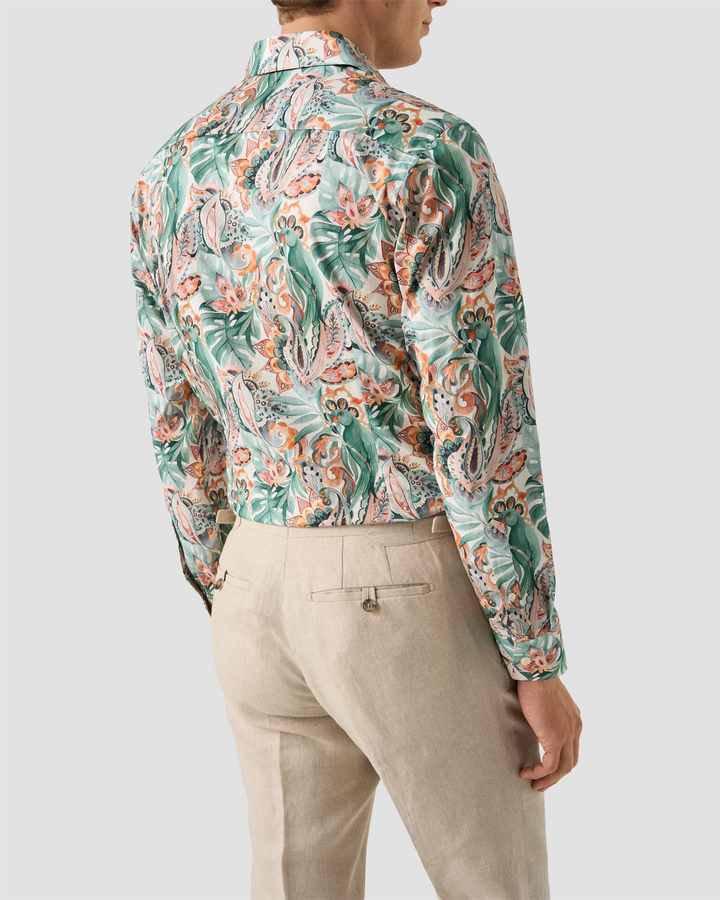 Multi Parrot Motif Signuature Twill Contemporary Shirt