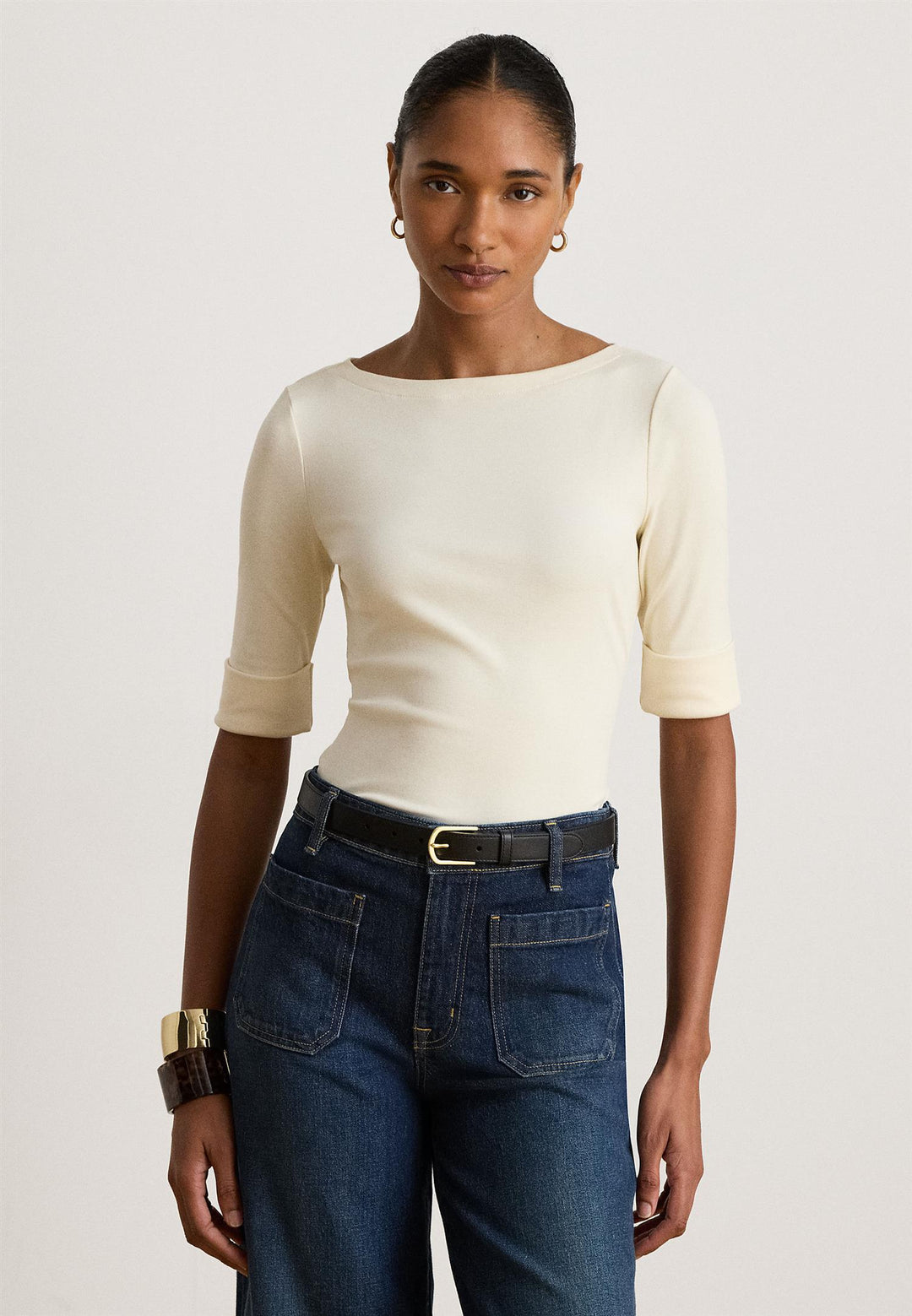 Stretch Cotton Boatneck Tee