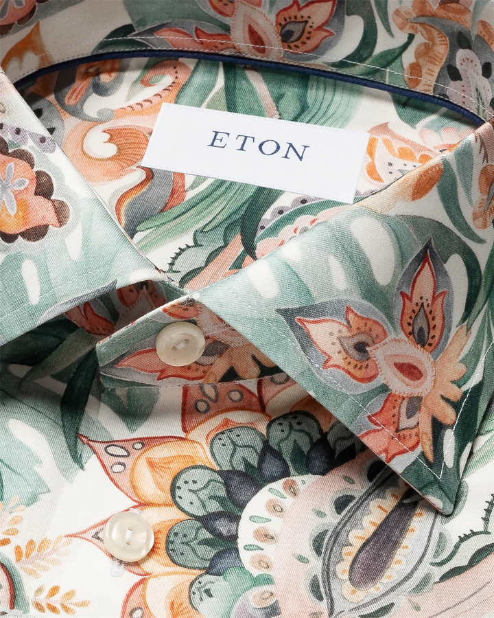 Multi Parrot Motif Signuature Twill Contemporary Shirt