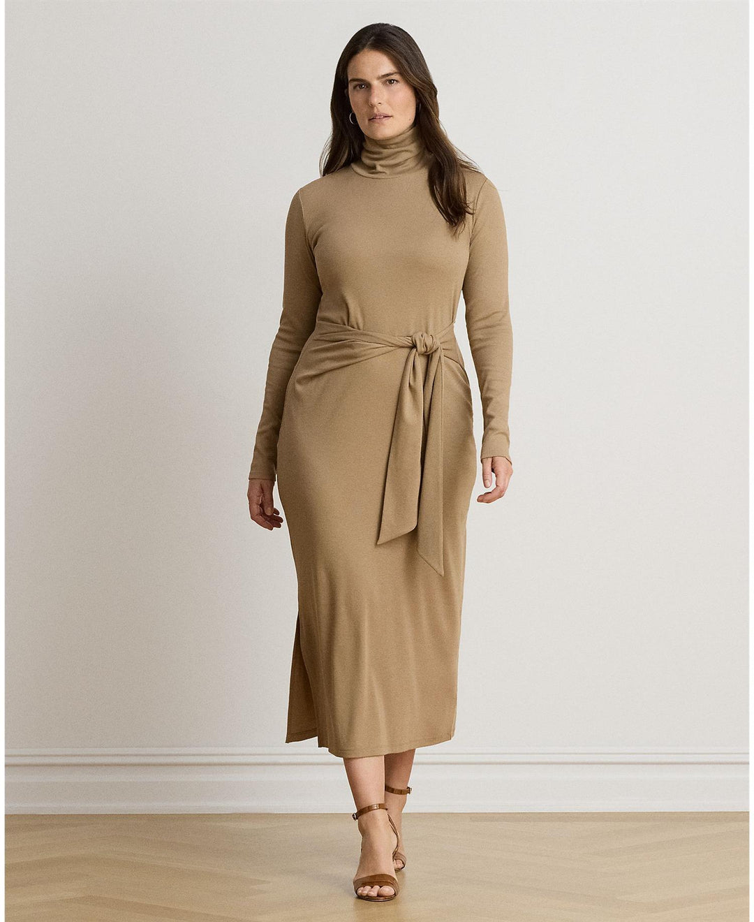Tie-Front Cotton-Blend Turtleneck Dress